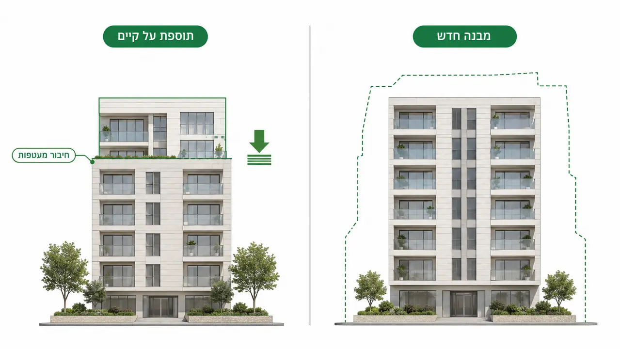 מבנה חדש מול תוספת בנייה על שלד קיים