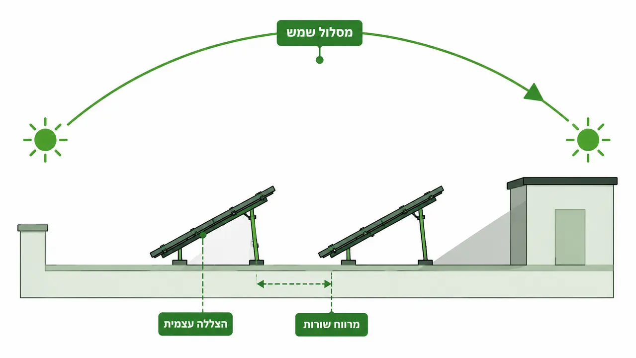 הצללה עצמית וגיאומטריה של הגג בתכנון המערך