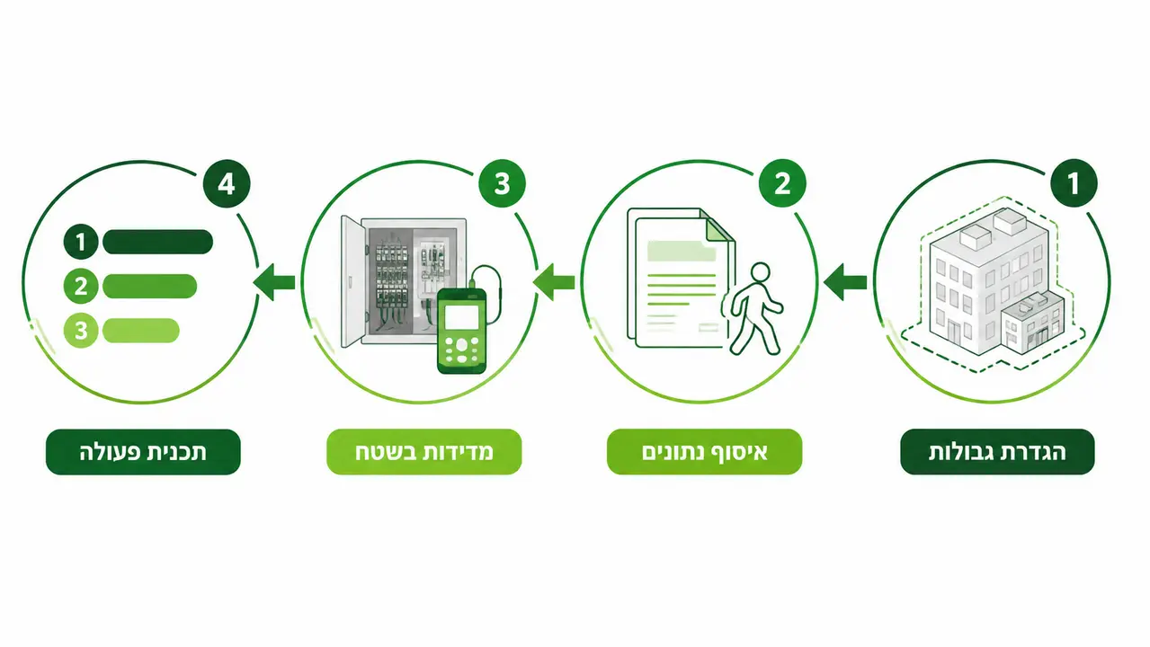 שלבי סקרי אנרגיה מהגדרת הגבולות ועד תכנית הפעולה